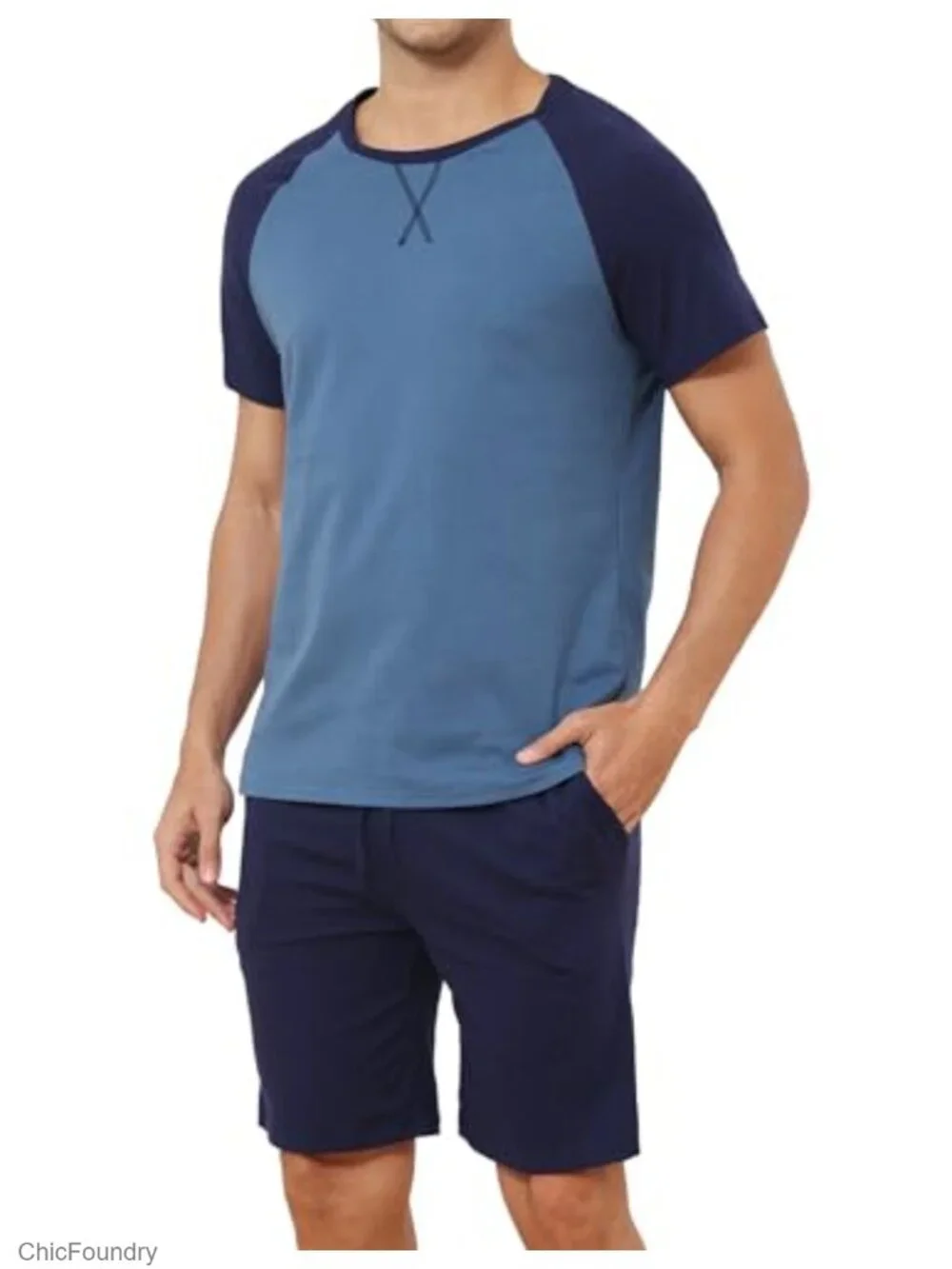 Men's Cotton Pajama Set Short Sleeve Shorts Lightweight Sleepwear Loungewear